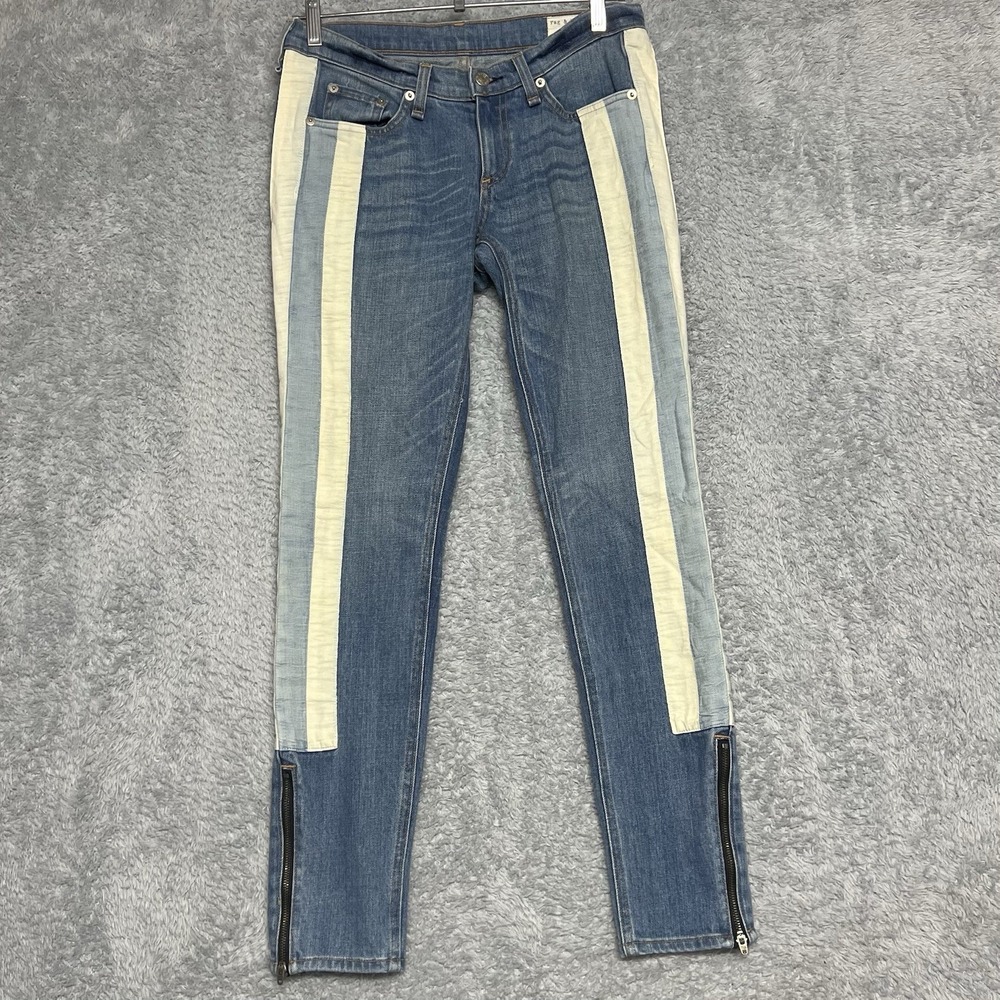 Rag & Bone Womens 26 Blue Relay Racer Jeans Side‎ Striped Skinny Ankle Zip